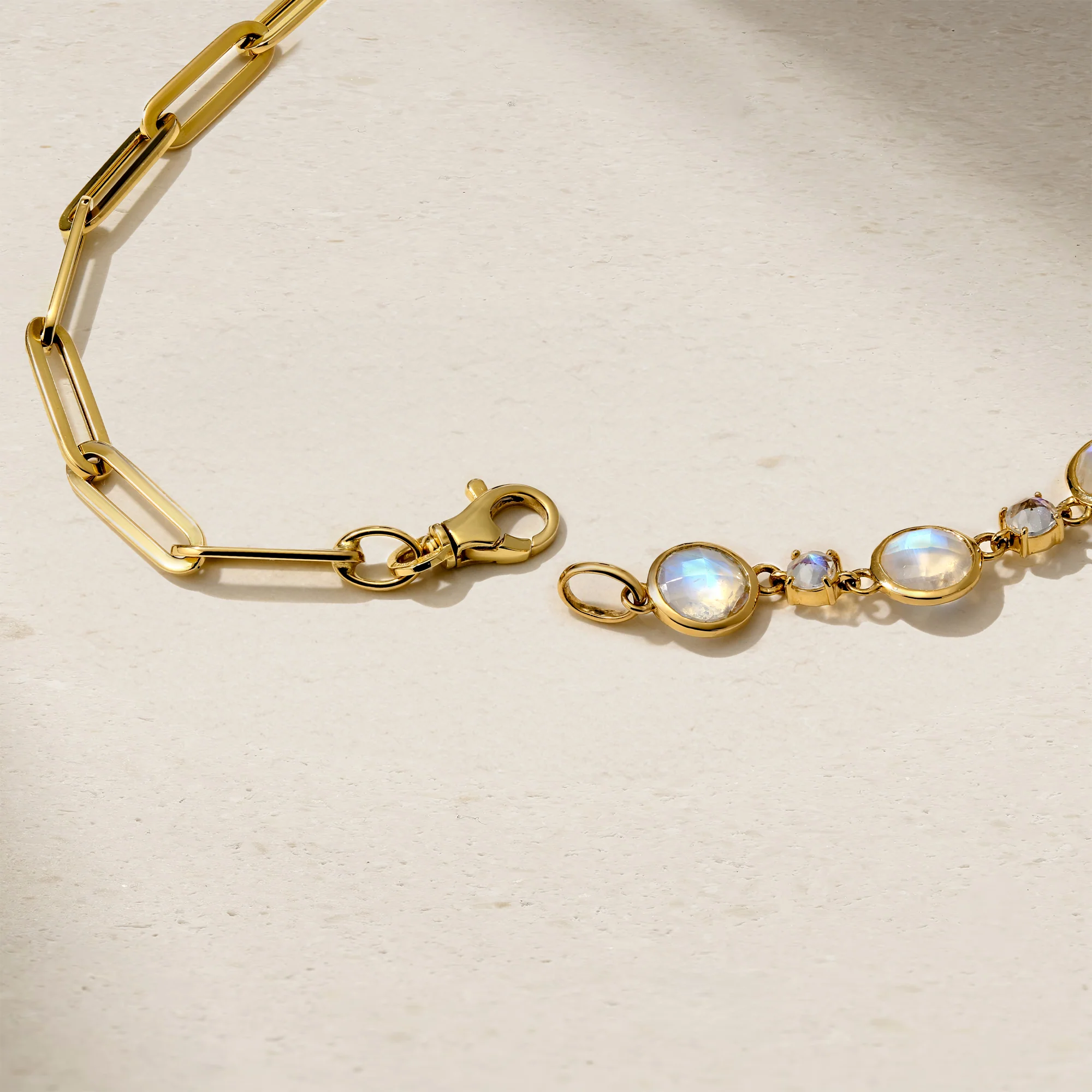 Half and Half Moonstone and Chunky Paperclip Link Necklace - Image 4