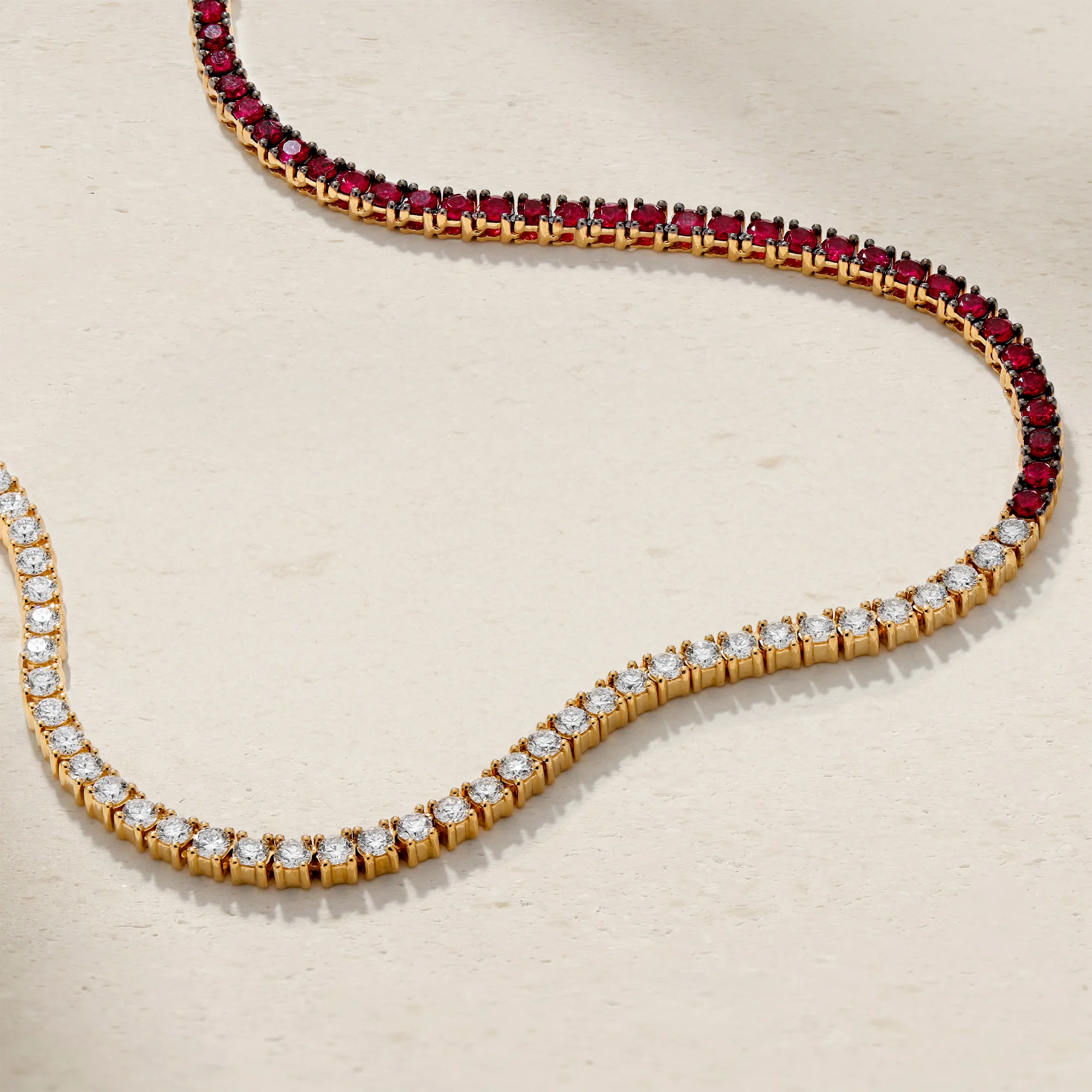 Half and Half Ruby and Diamond Tennis Necklace - Image 3