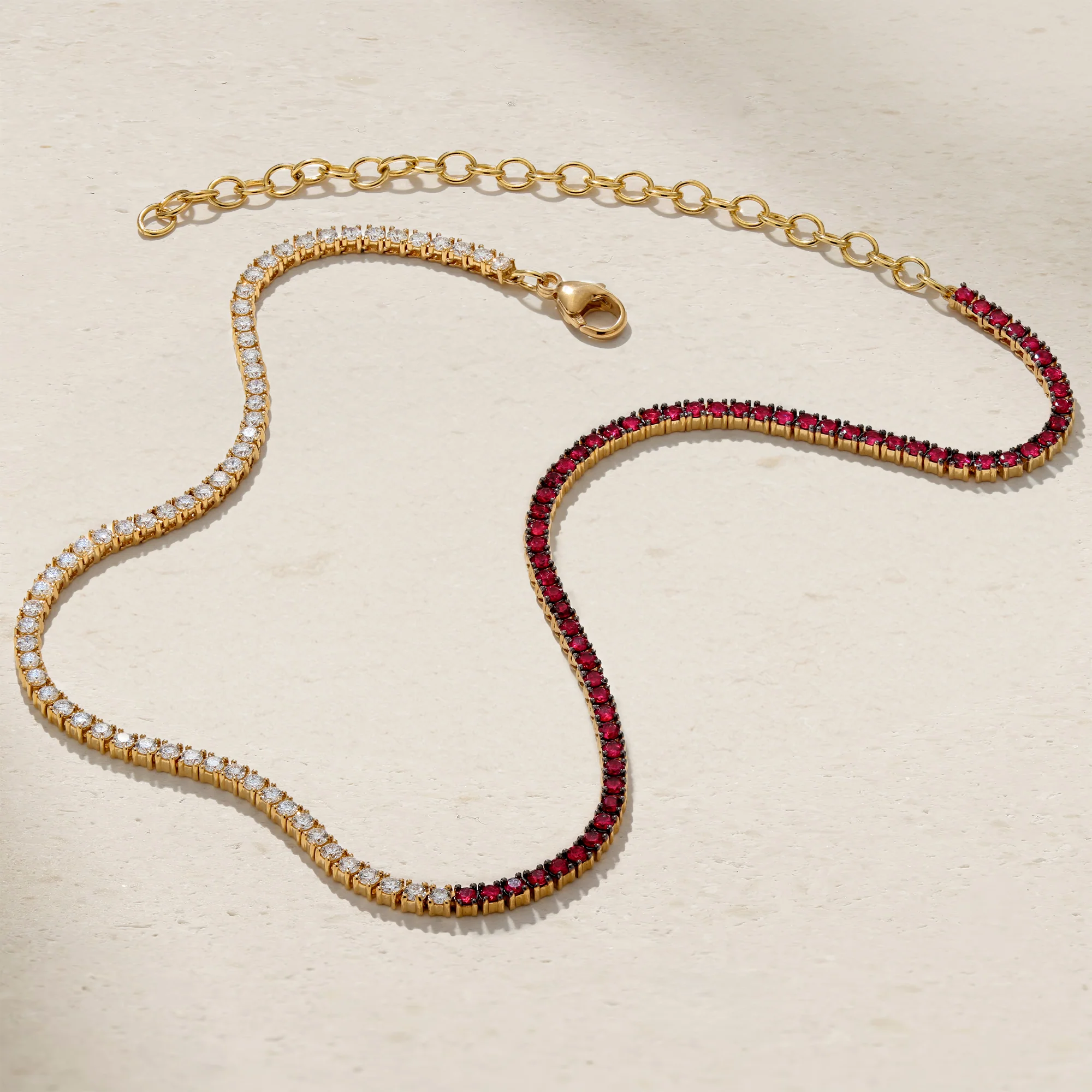 Half and Half Ruby and Diamond Tennis Necklace - Image 4
