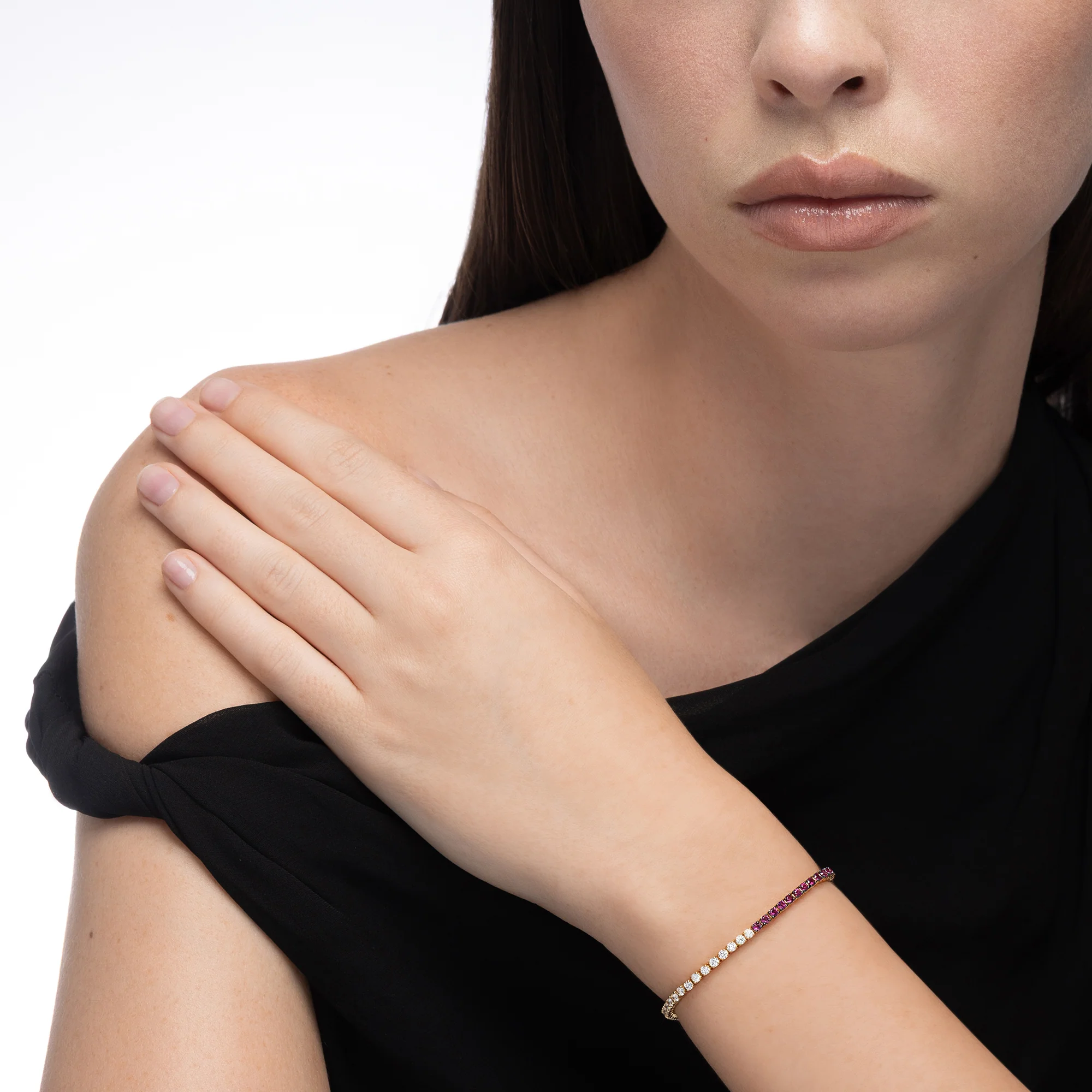 Half and Half Ruby and Diamond Thread Bracelet - Image 2