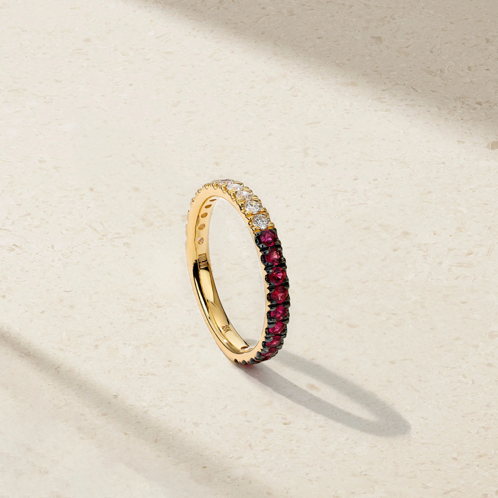 Half and Half Ruby and Diamond Thread Ring - Image 3