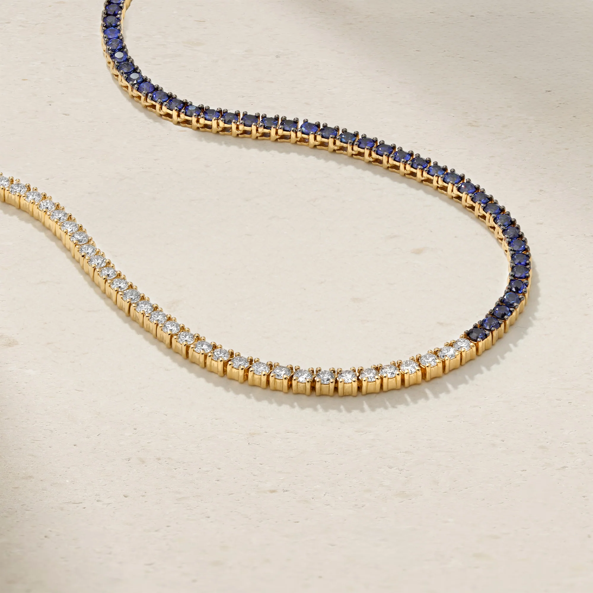 Half and Half Sapphire and Diamond Tennis Necklace - Image 3