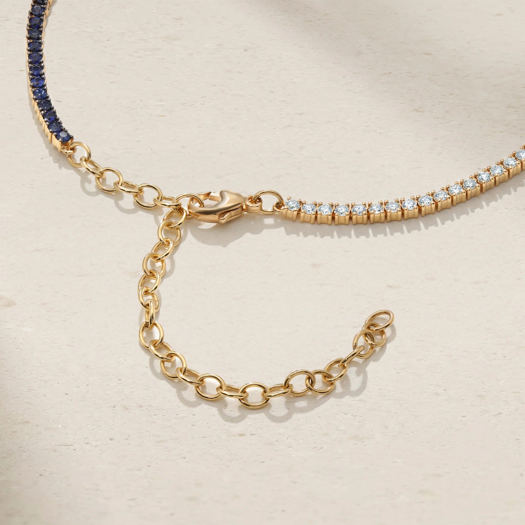 Half and Half Sapphire and Diamond Tennis Necklace - Image 4