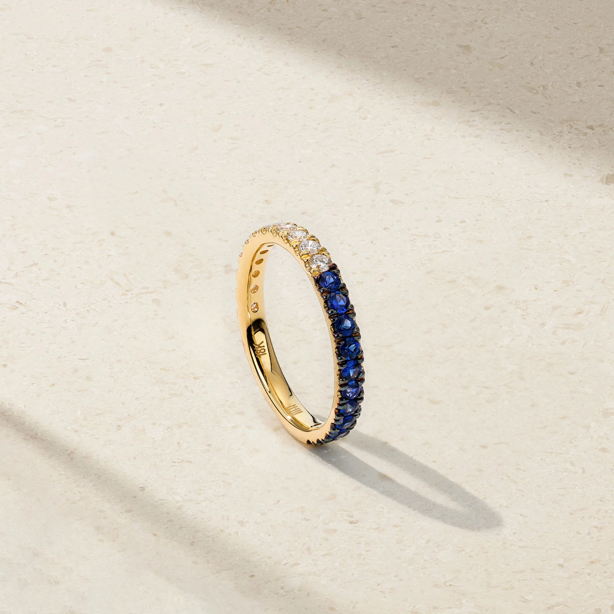 Half and Half Sapphire and Diamond Thread Ring - Image 3