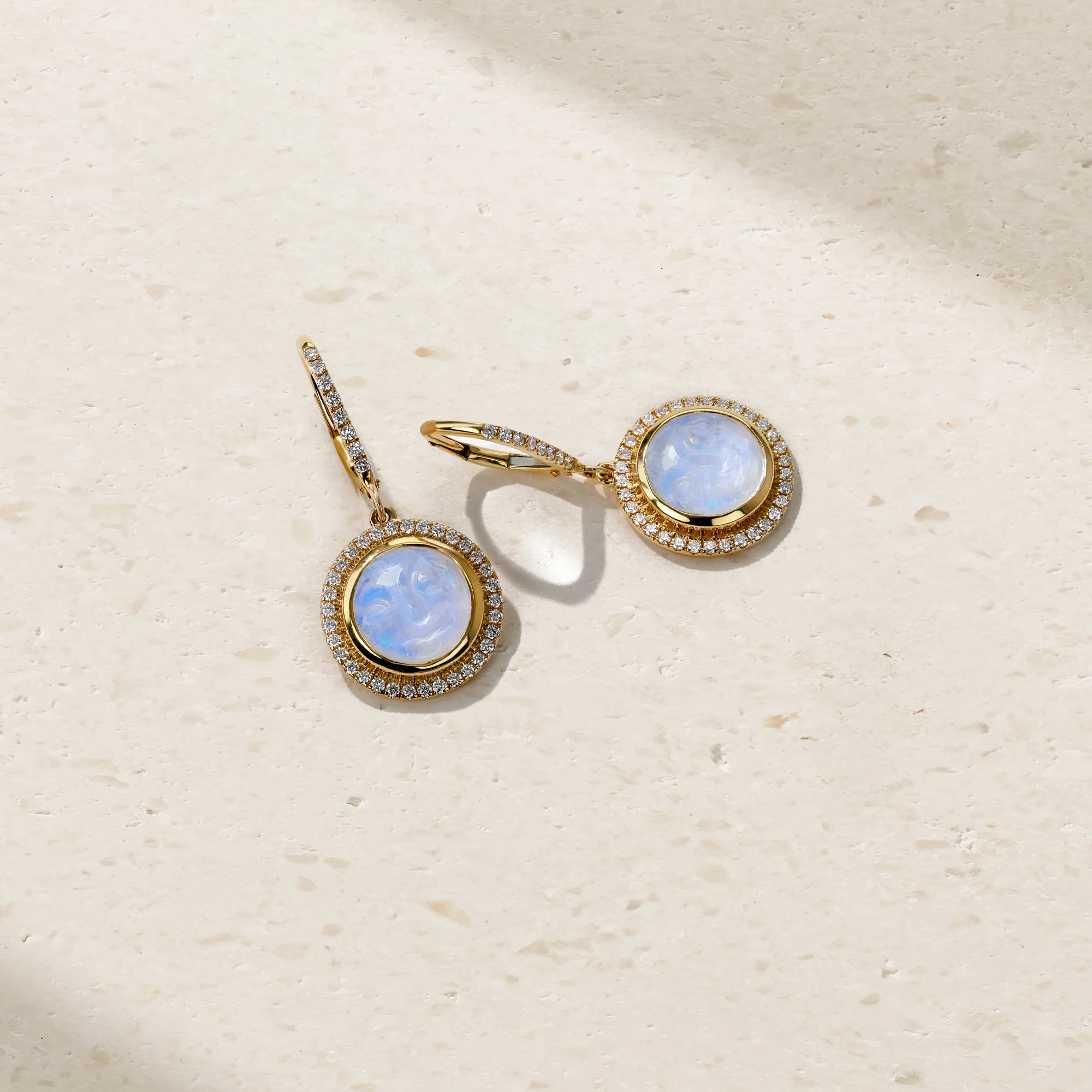 Happy Face Moonstone and Diamond Drop Earrings - Image 3