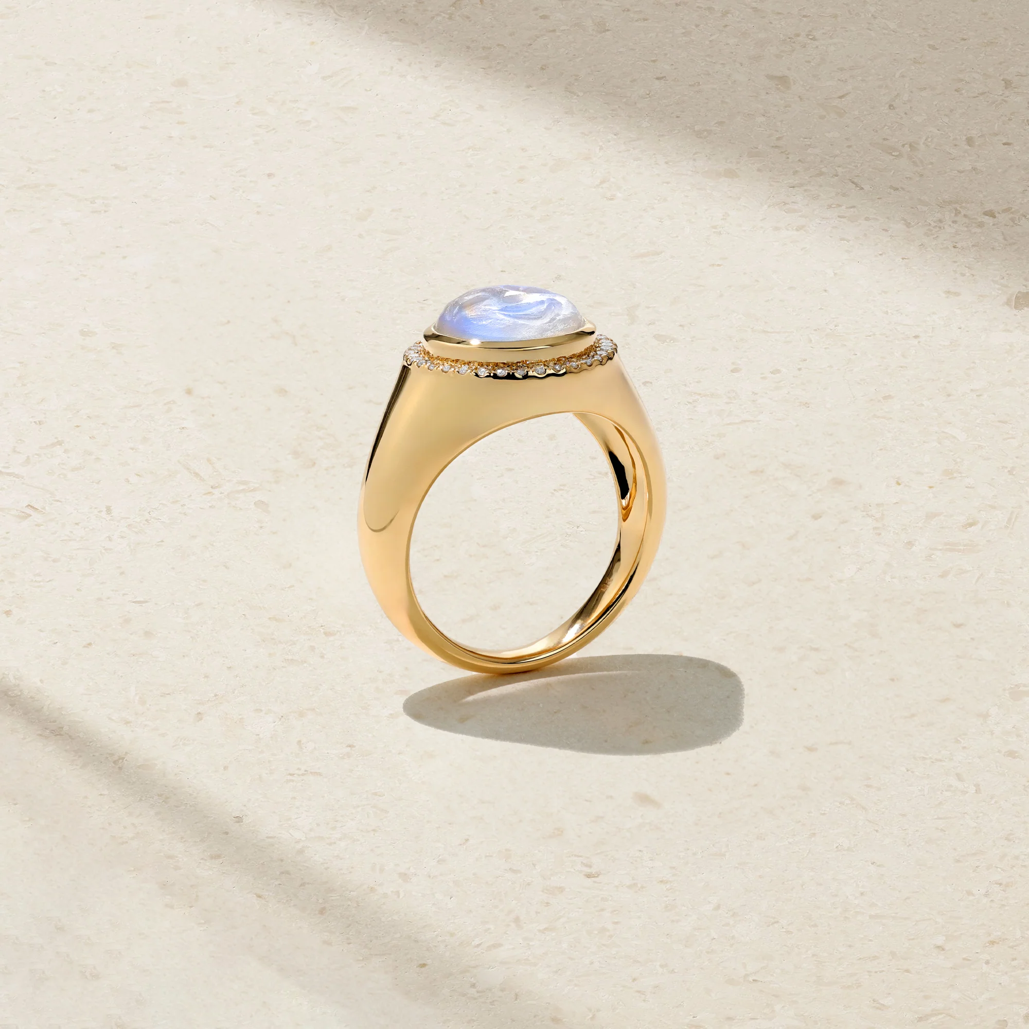 Happy Face Moonstone and Diamond Signet Ring - Image 3