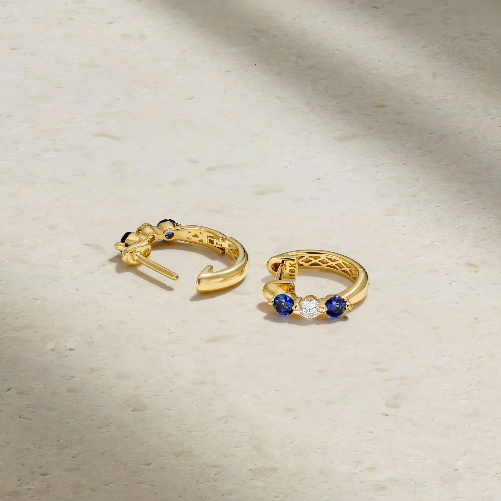 Mini Triplet Sapphire and Diamond Huggie Earrings - Image 3