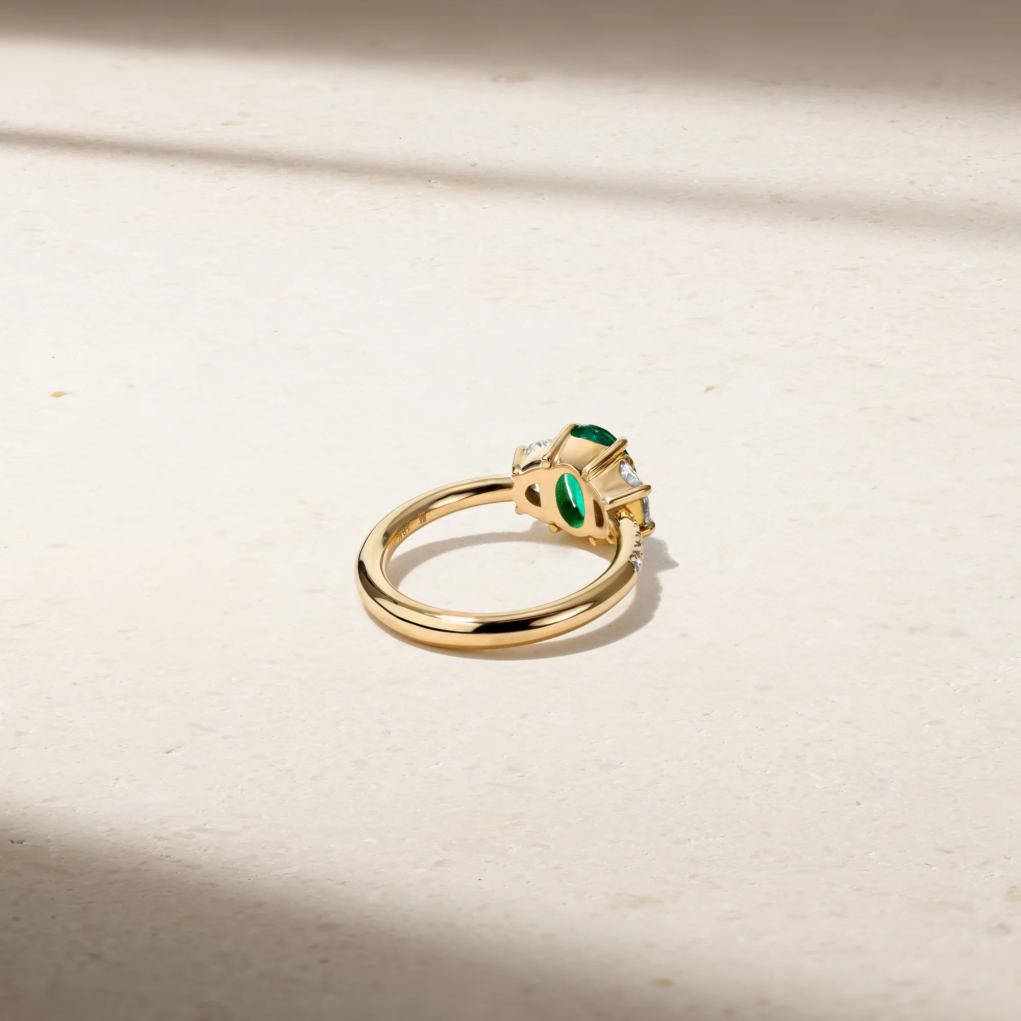 Nouveau Three Stone Oval Emerald and Diamond Ring - Image 3