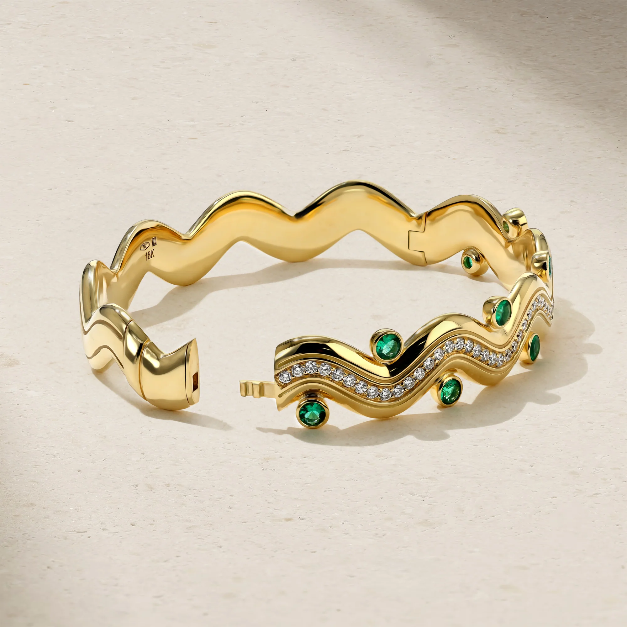 Riva Surge Emerald and Diamond Bangle - Image 3