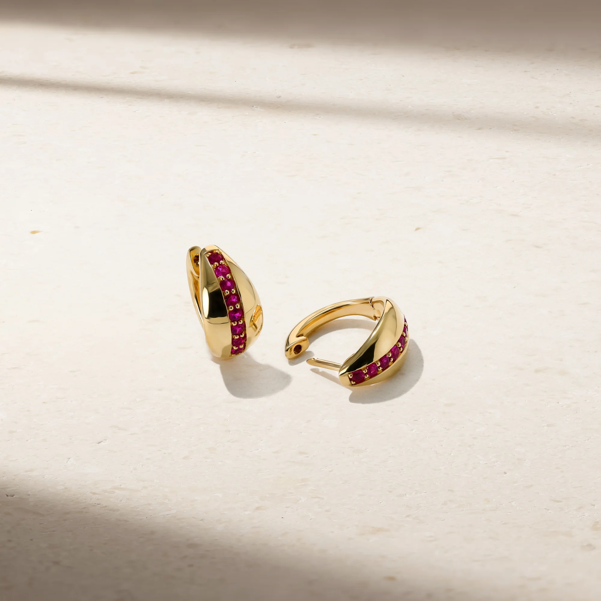 Saturn Ruby Huggie Earrings - Image 2