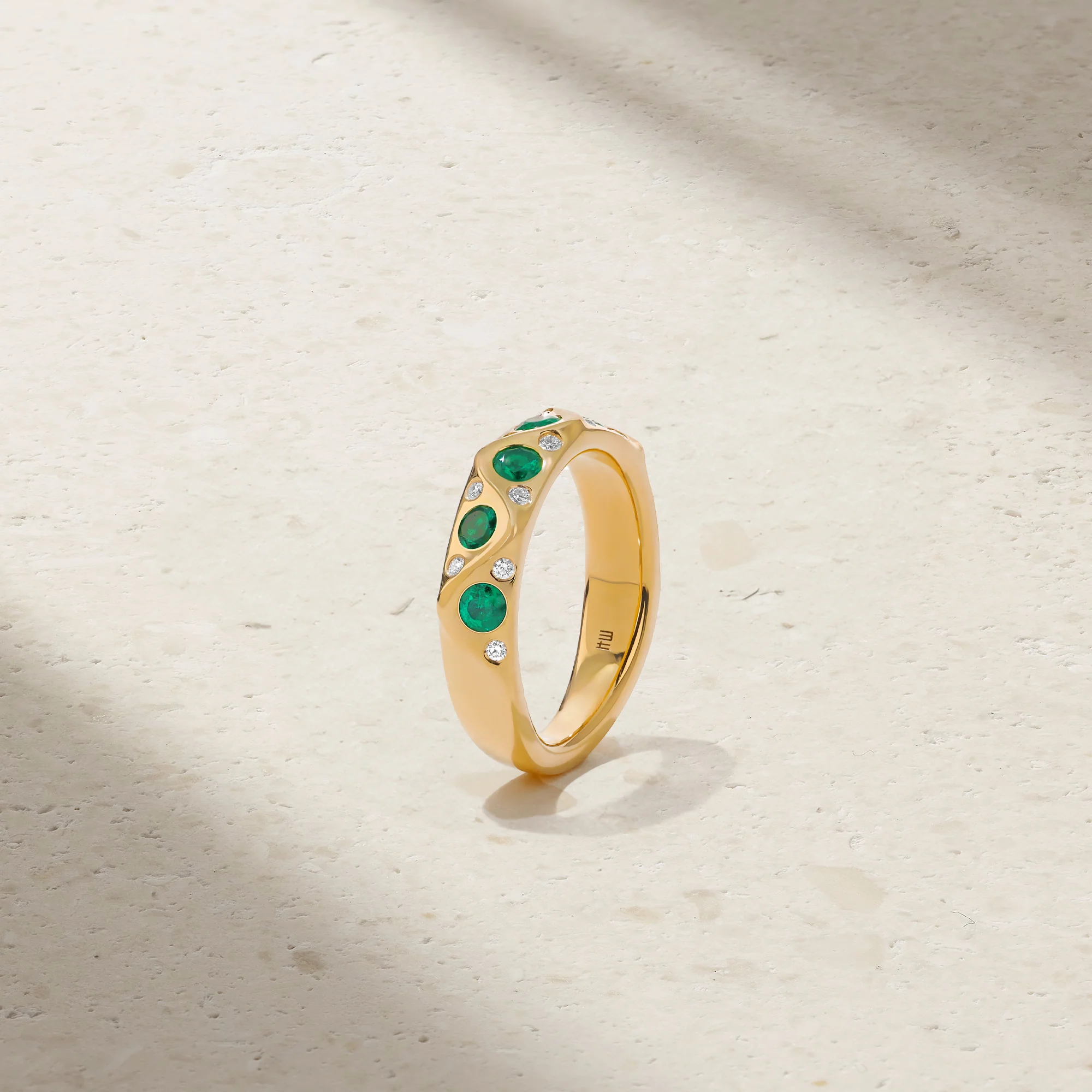 Sculpted Emerald and Diamond Wave Ring - Image 2