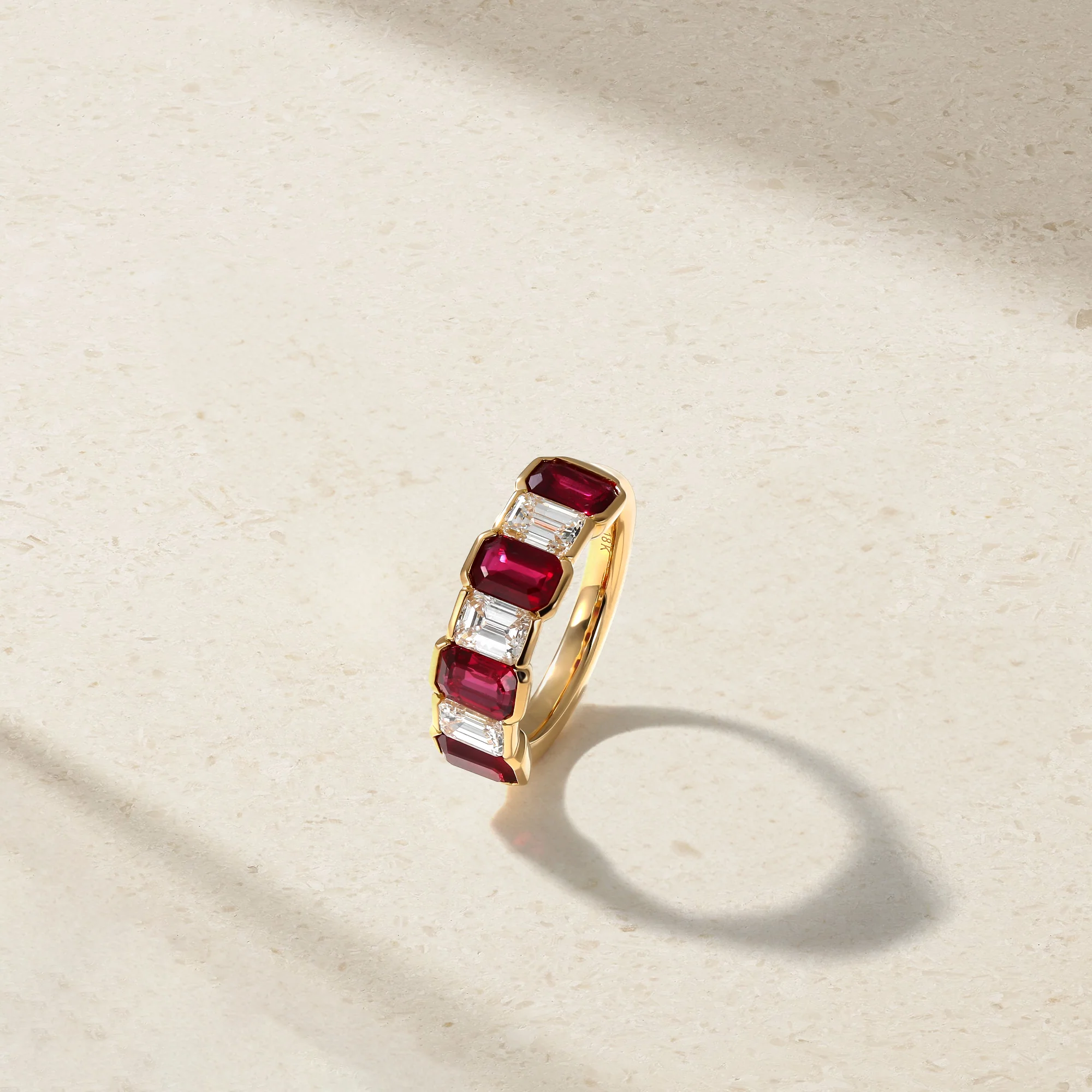Sculpted Emerald Cut Ruby and Diamond Alternating Band - Image 3