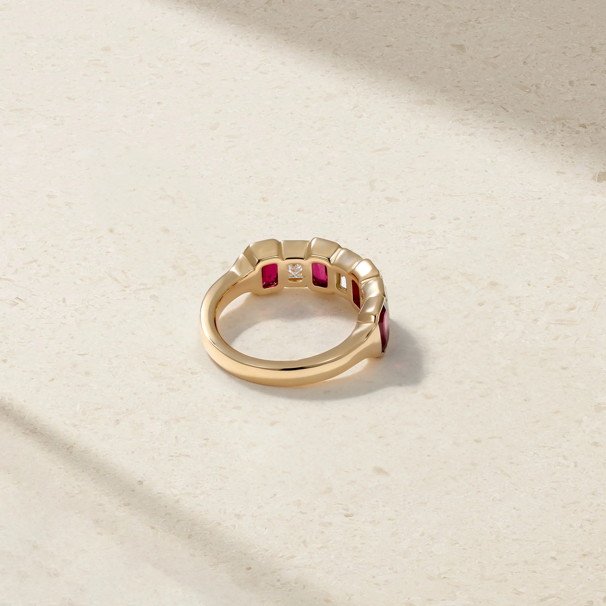Sculpted Emerald Cut Ruby and Diamond Alternating Band - Image 4