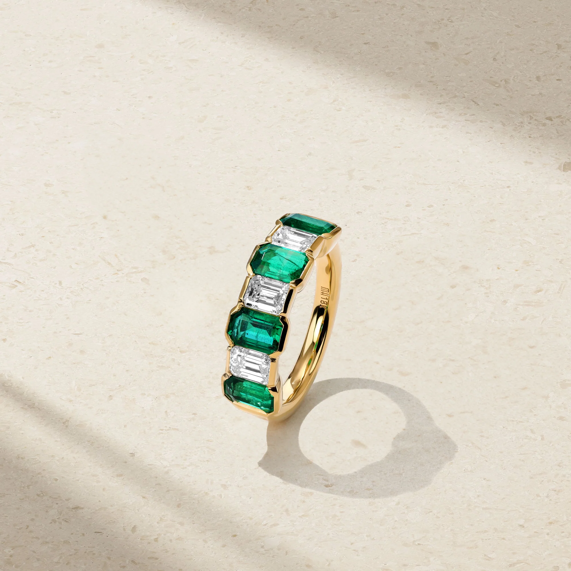 Sculpted Octagonal Emerald and Diamond Alternating Band - Image 3