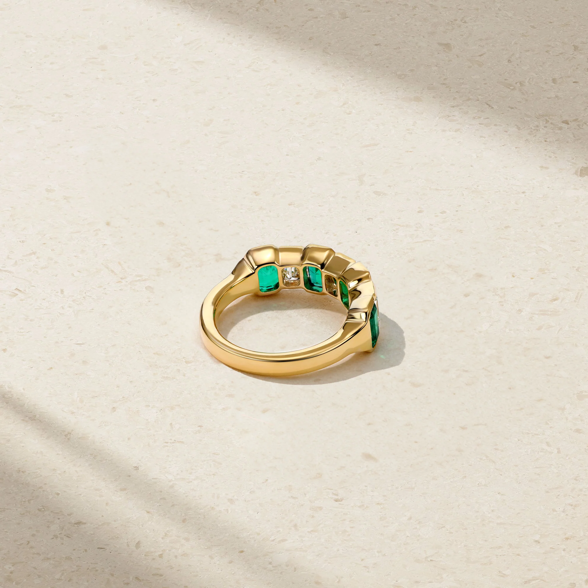 Sculpted Octagonal Emerald and Diamond Alternating Band - Image 4