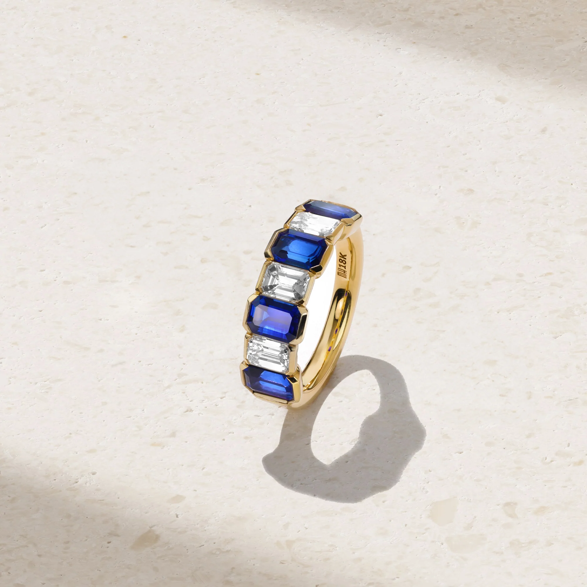 Sculpted Octagonal Sapphire and Diamond Alternating Band - Image 2