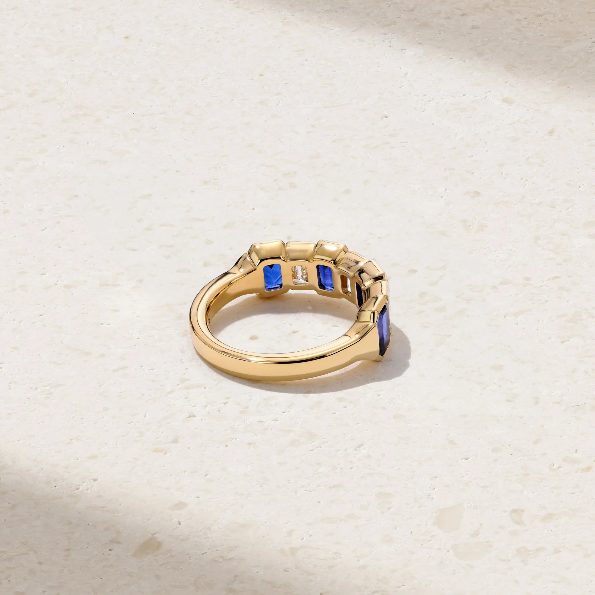 Sculpted Octagonal Sapphire and Diamond Alternating Band - Image 3