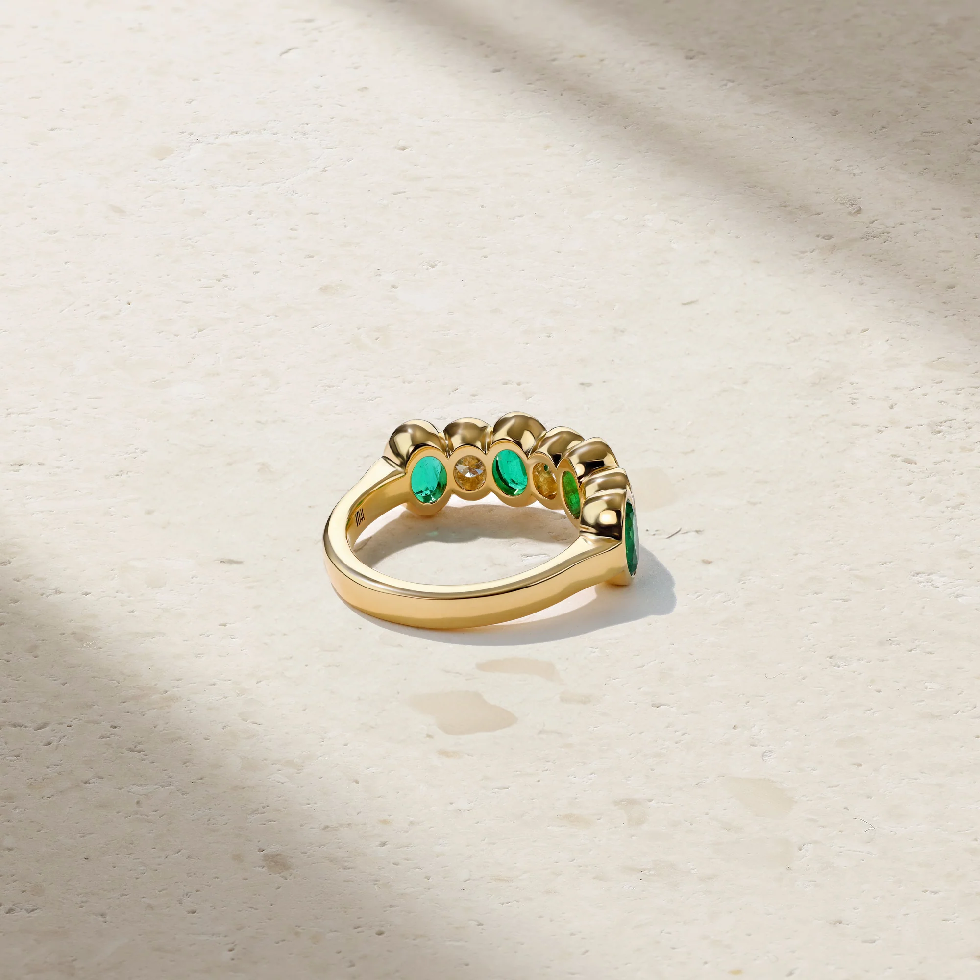 Sculpted Oval Emerald and Diamond Alternating Band - Image 4