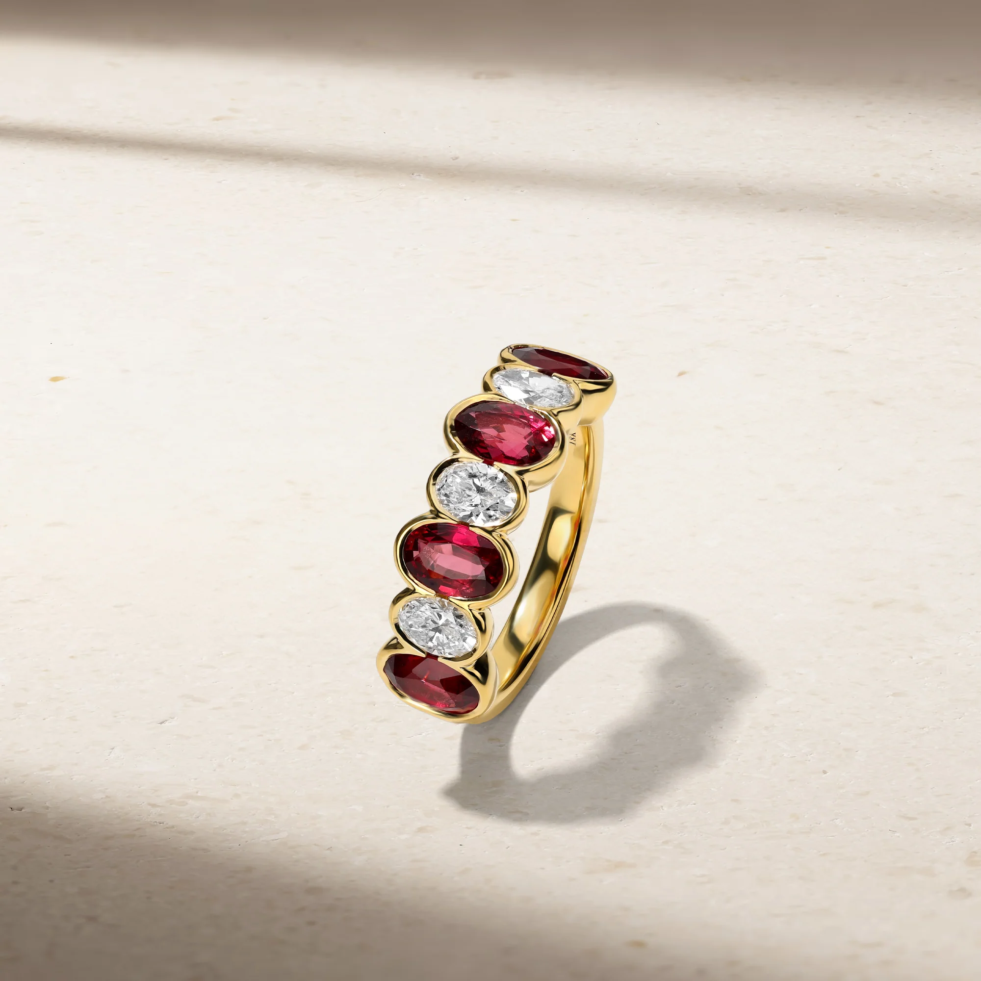 Sculpted Oval Ruby and Diamond Alternating Band - Image 2