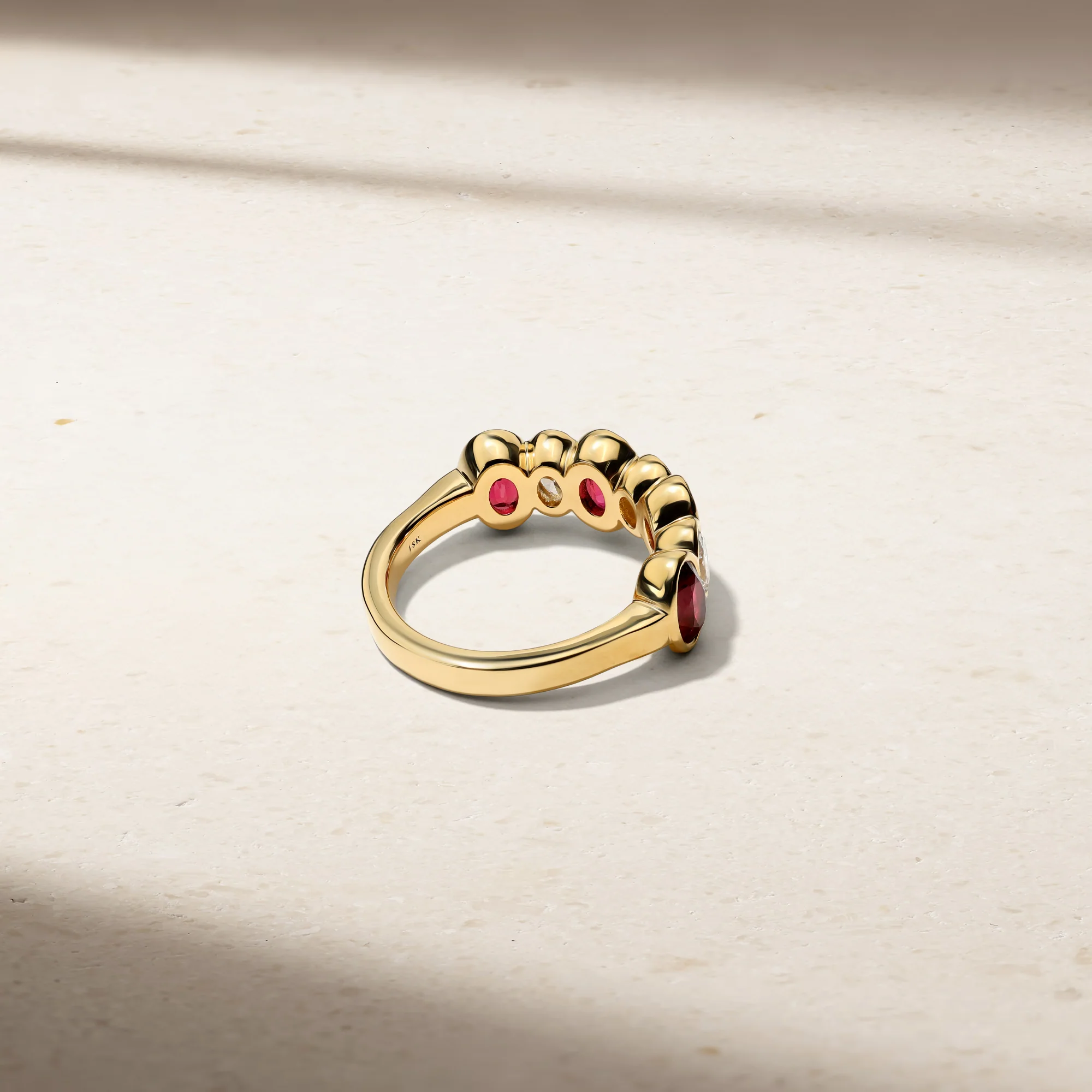 Sculpted Oval Ruby and Diamond Alternating Band - Image 3