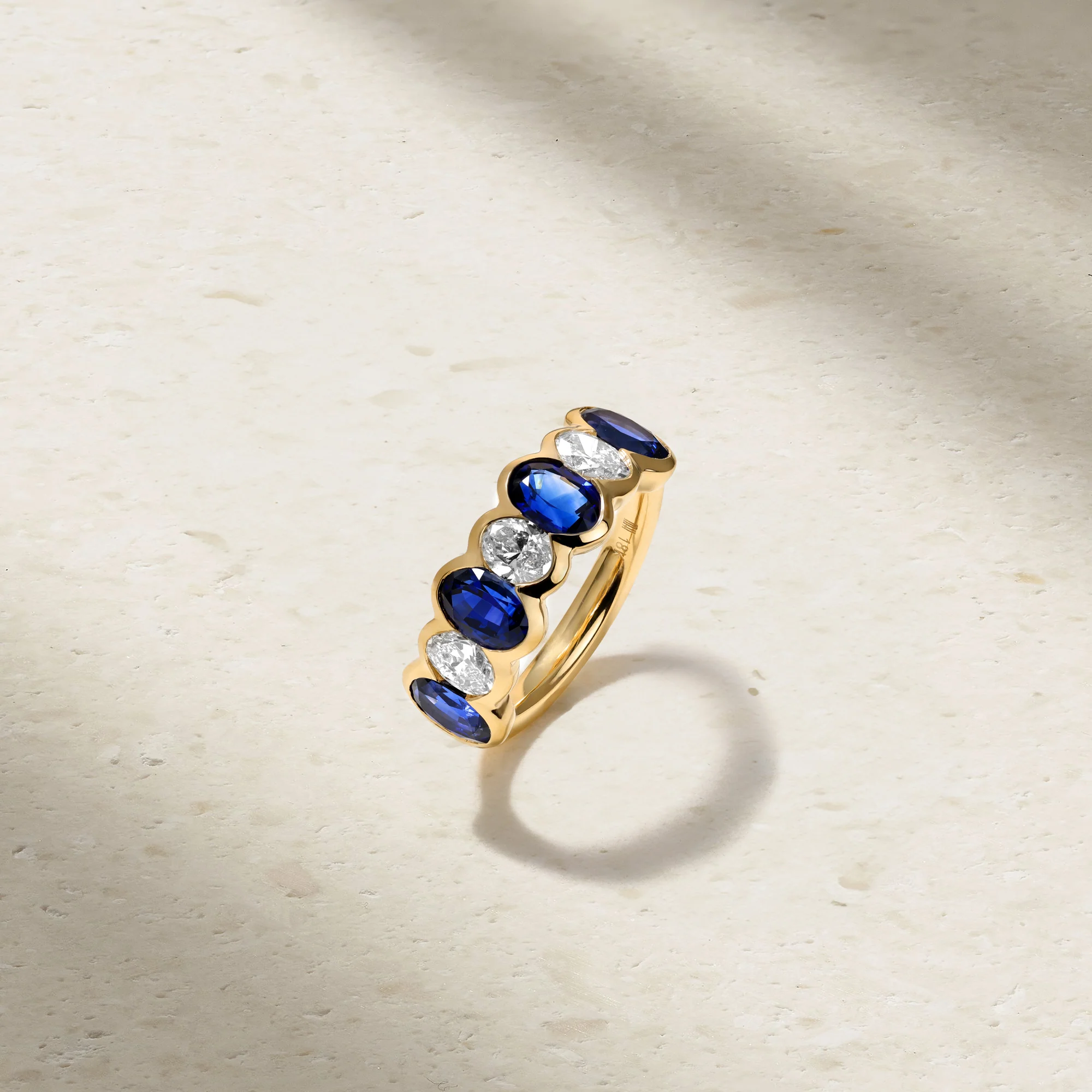Sculpted Oval Sapphire and Diamond Alternating Band - Image 3