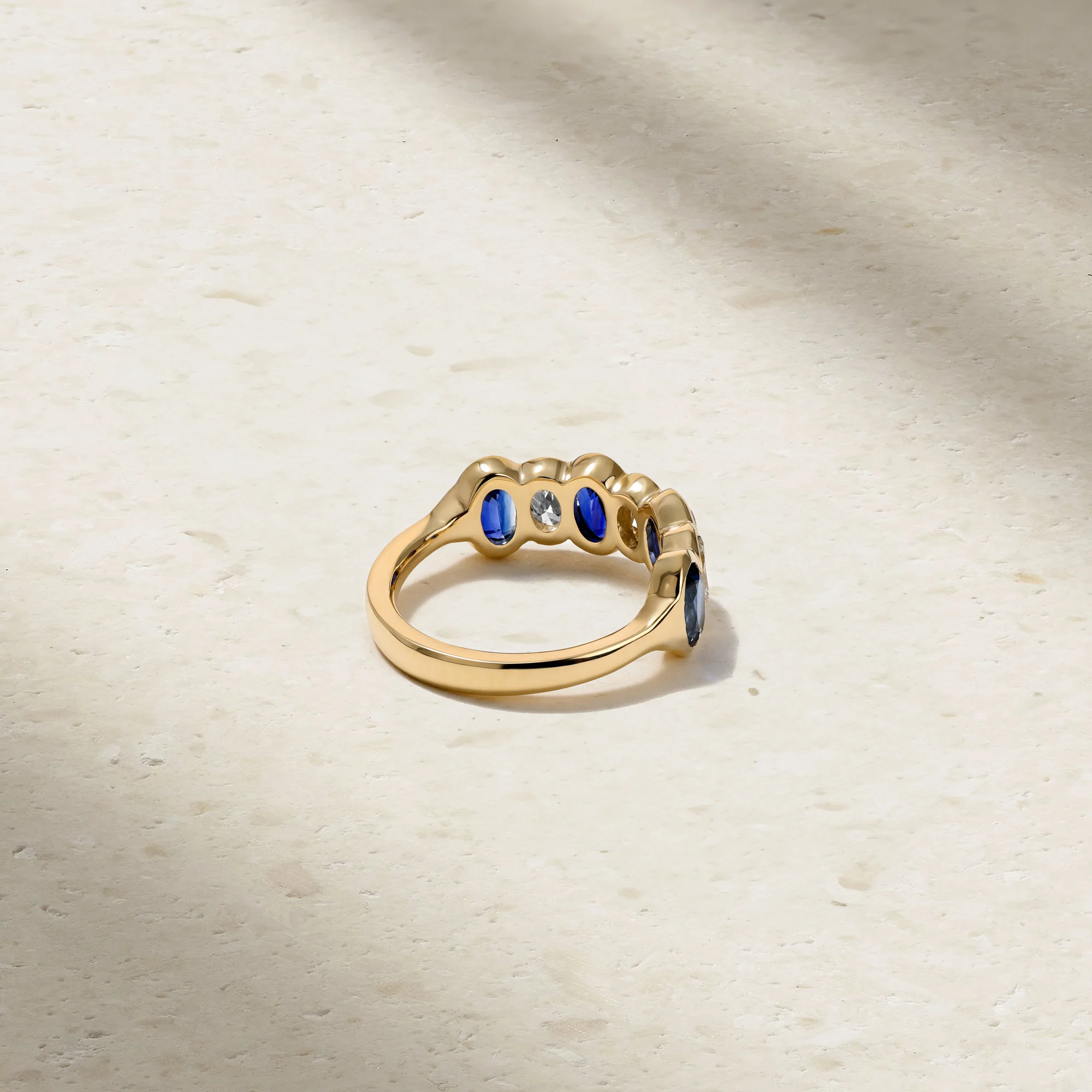 Sculpted Oval Sapphire and Diamond Alternating Band - Image 4