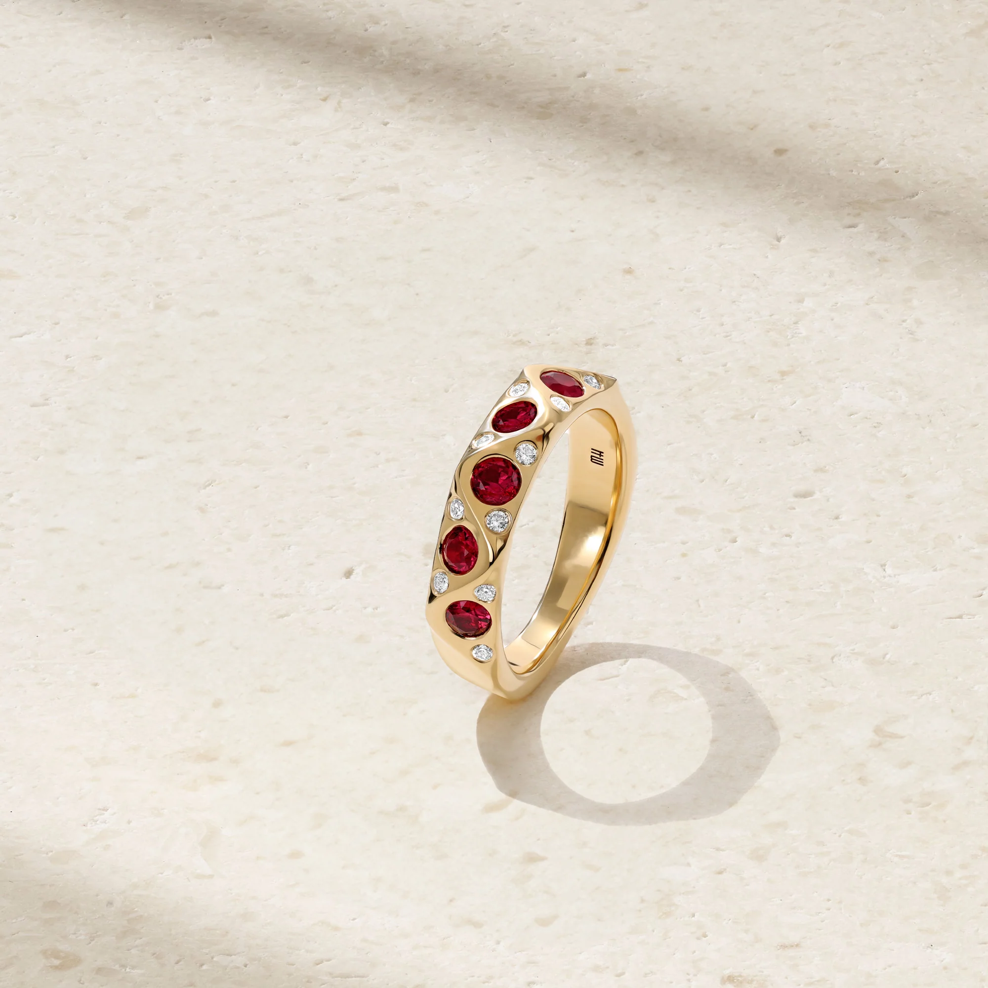 Sculpted Ruby and Diamond Wave Ring - Image 3