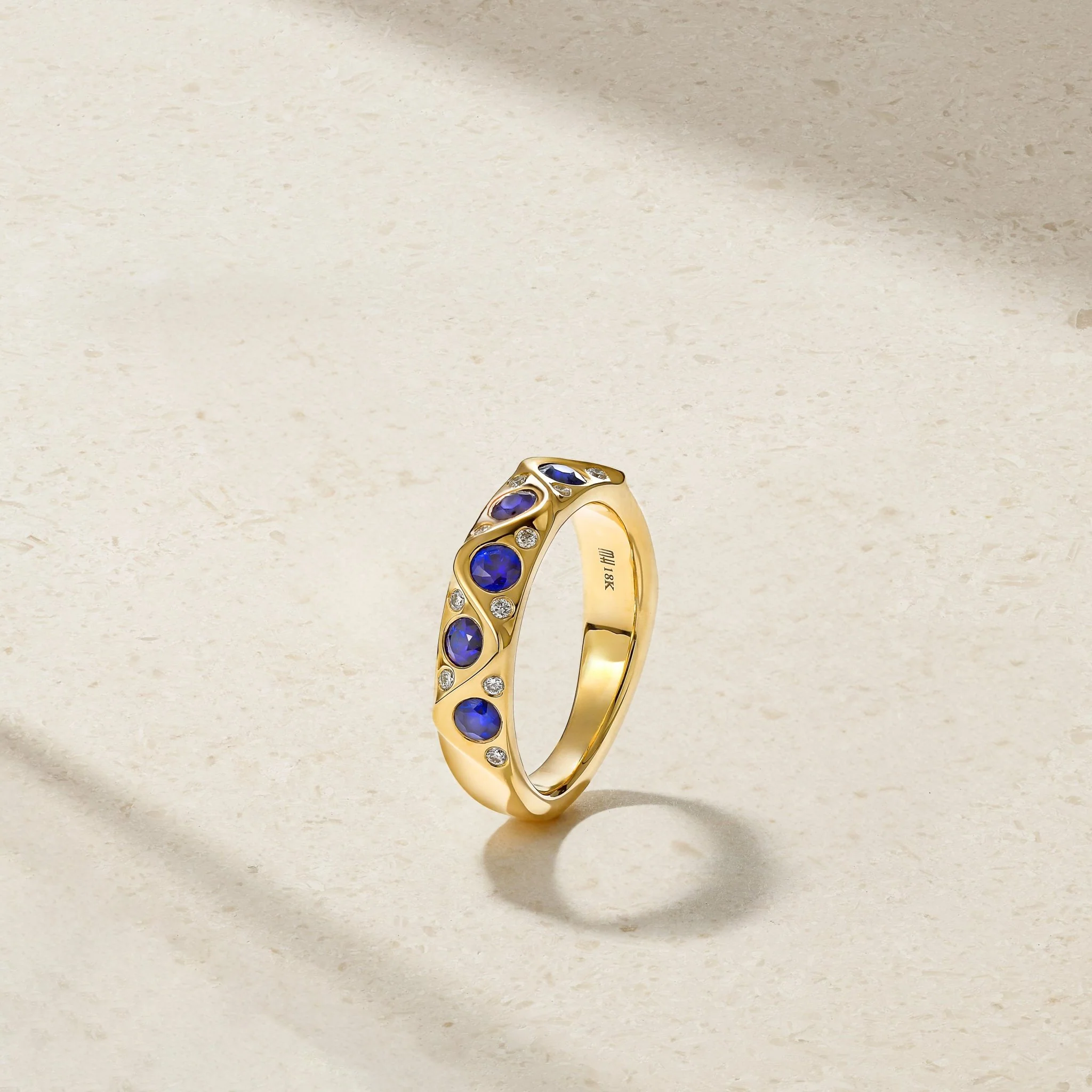 Sculpted Sapphire and Diamond Wave Ring - Image 3