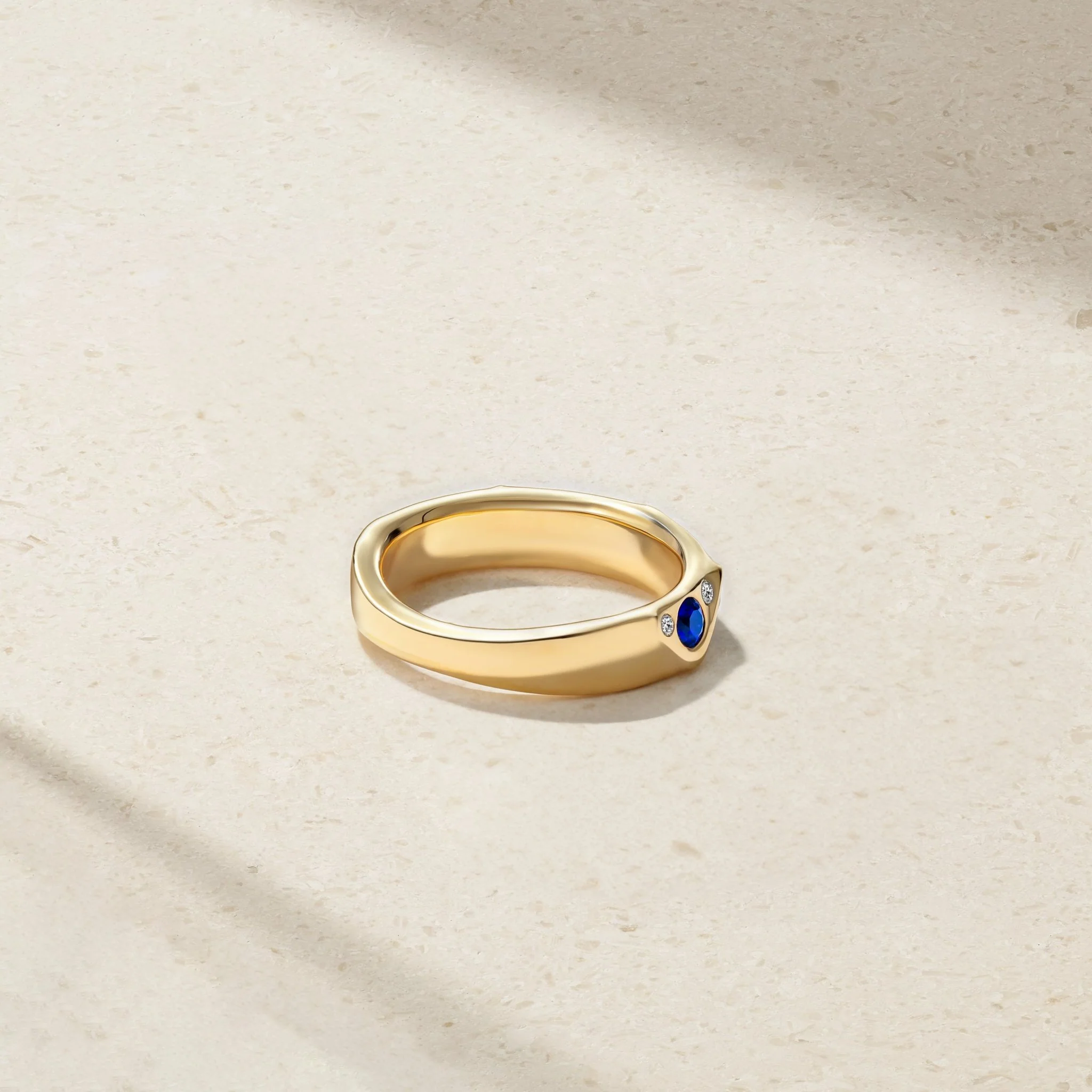 Sculpted Sapphire and Diamond Wave Ring - Image 4