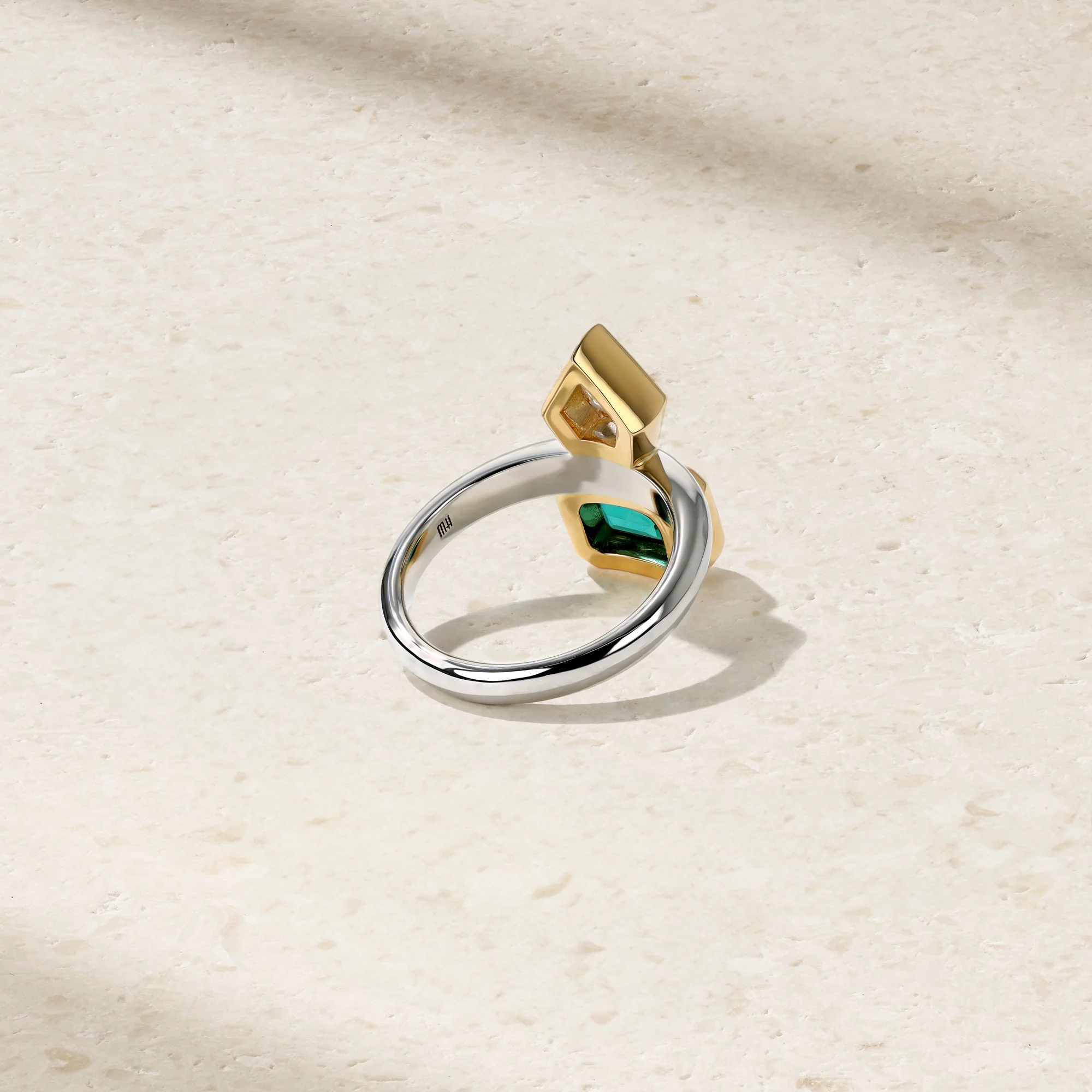 Silky Emerald and Diamond Gemini Ring - Image 4