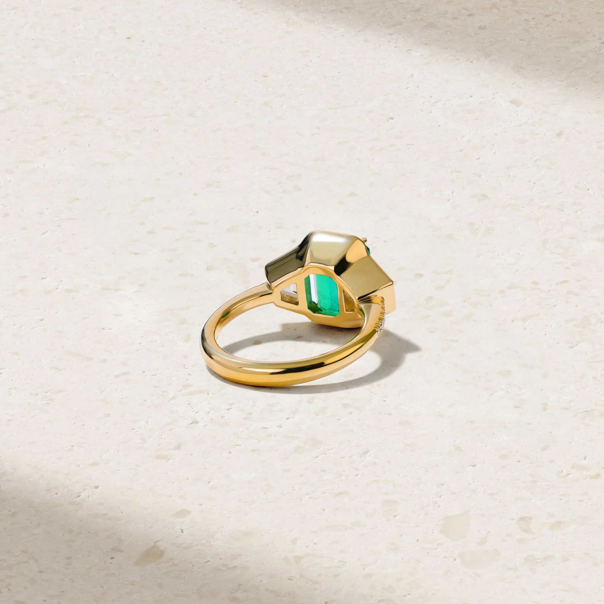 Silky Grand Three Stone Emerald and Diamond Ring - Image 3