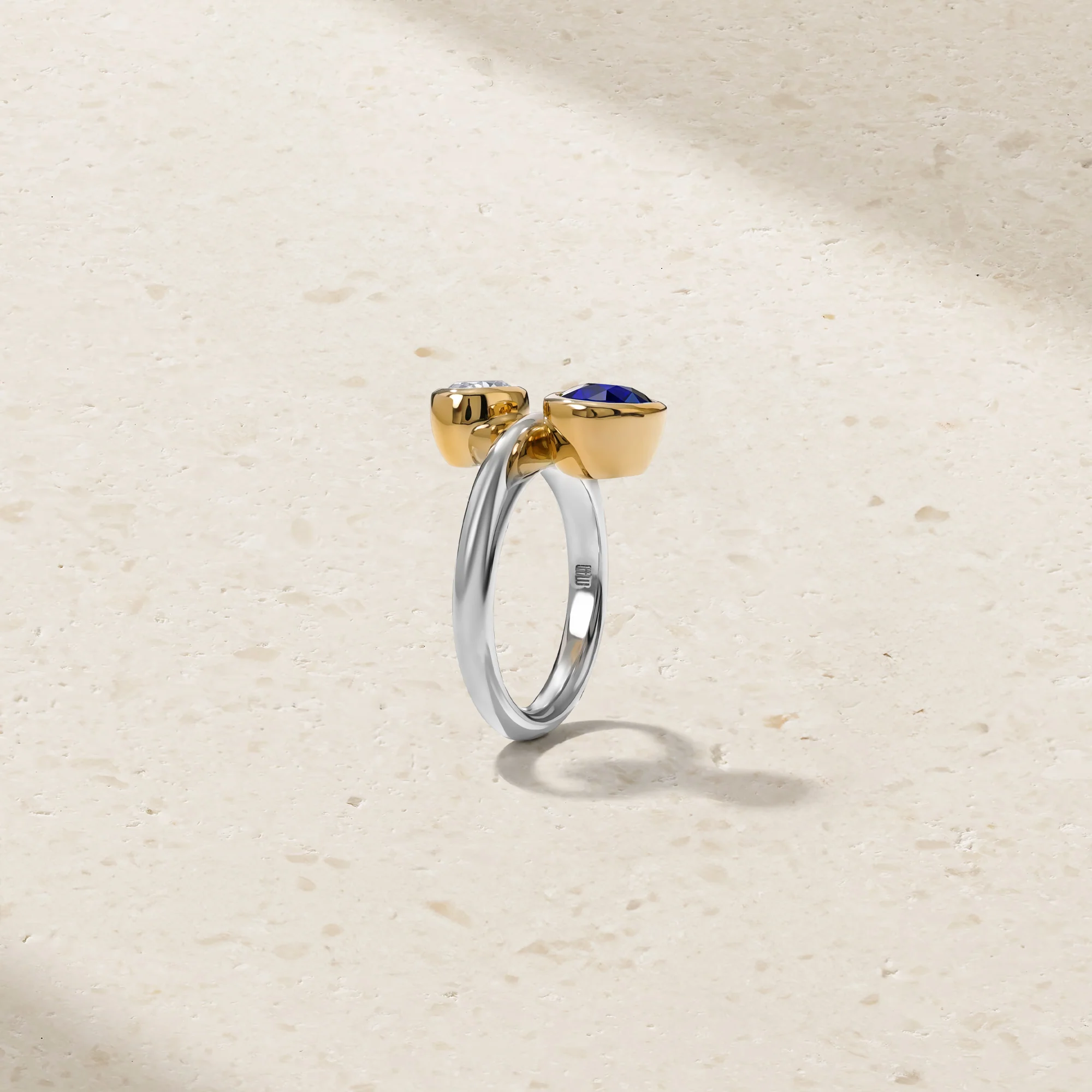 Silky Sapphire and Diamond Gemini Ring - Image 2