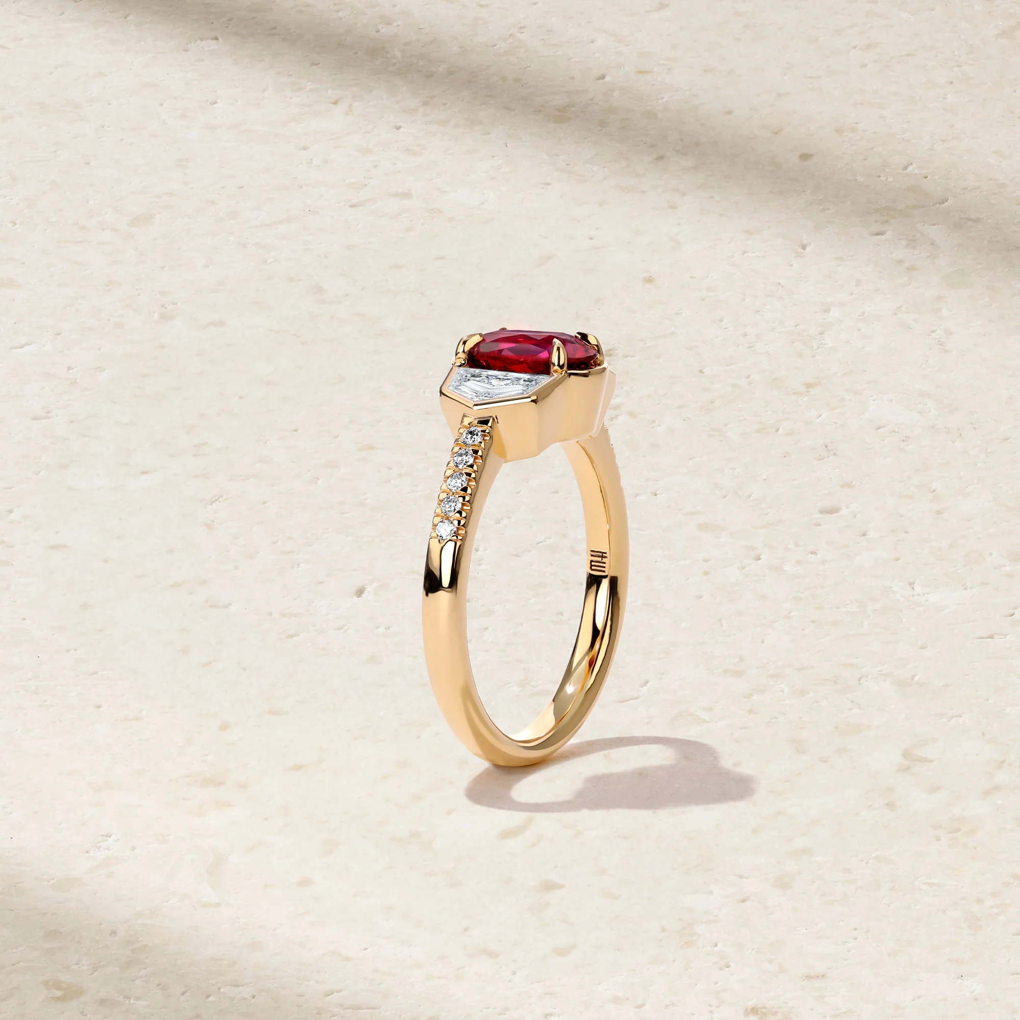 Silky Three Stone Ruby and Diamond Ring - Image 3