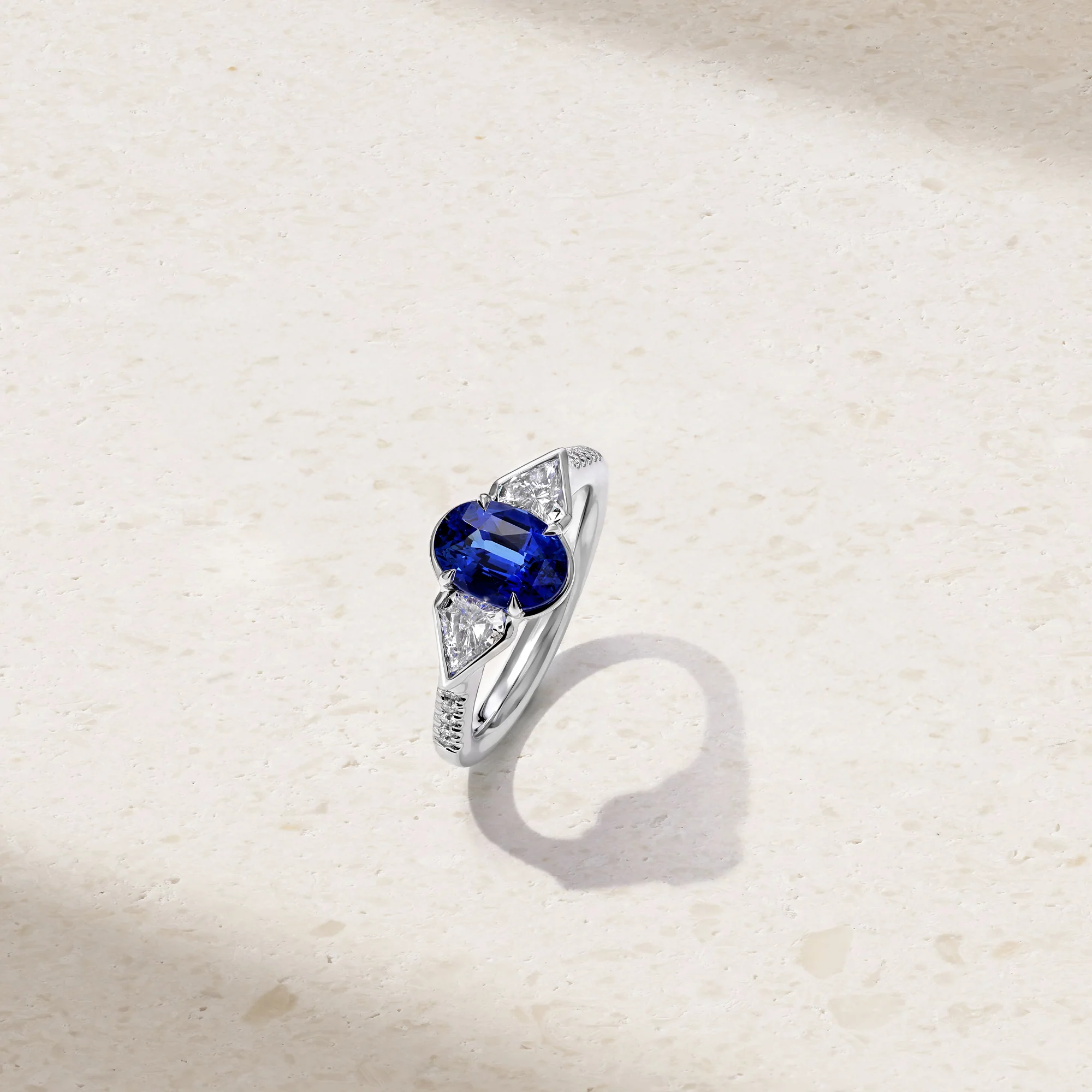 Silky Three Stone Sapphire and Diamond Ring - Image 3