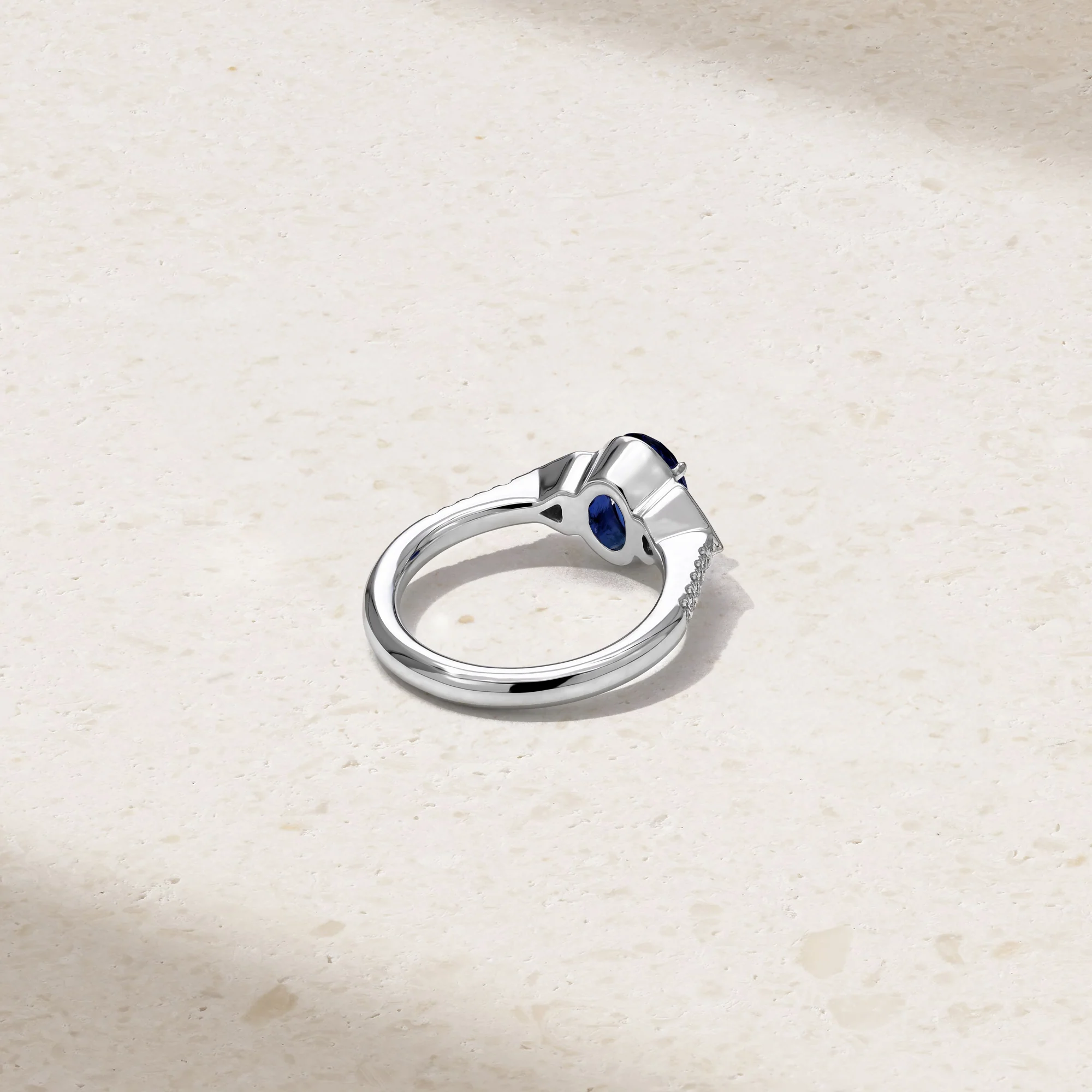 Silky Three Stone Sapphire and Diamond Ring - Image 4