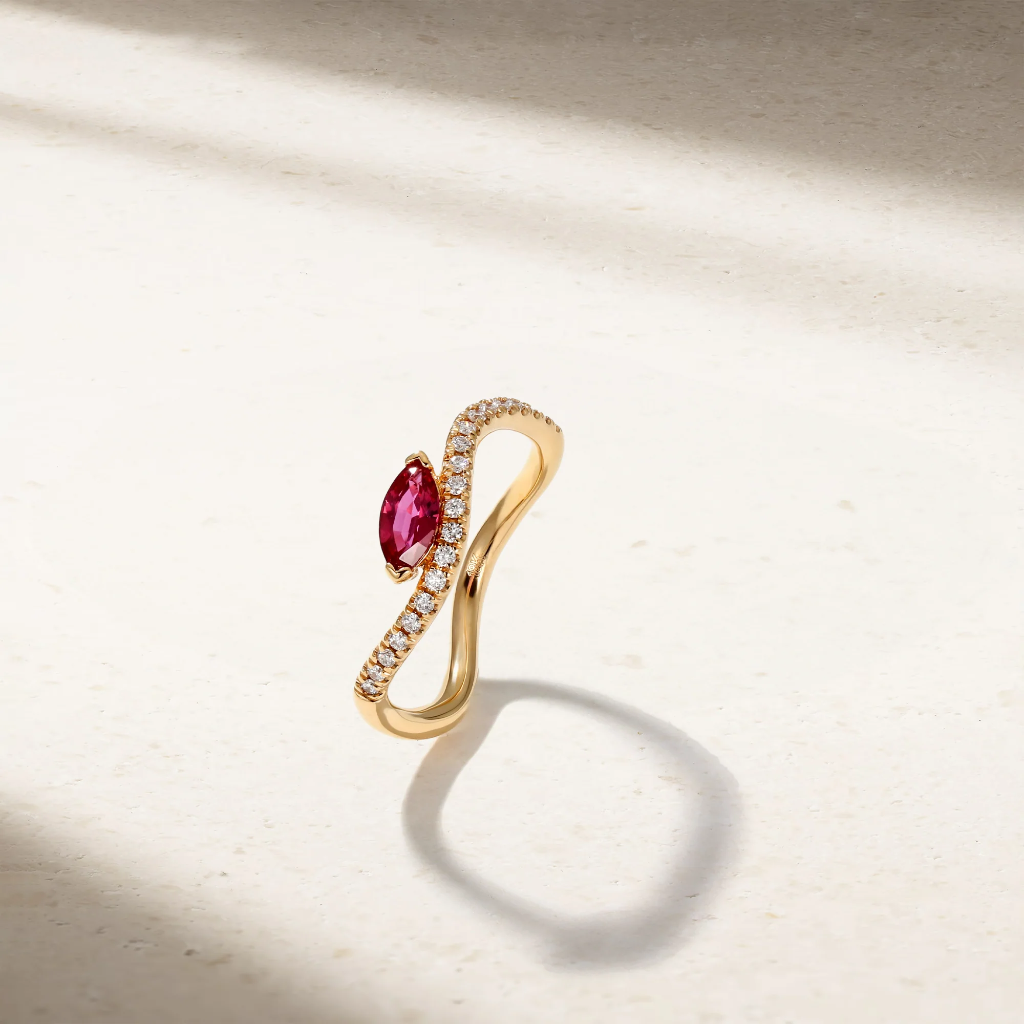 Single Wave Ruby and Diamond Ring - Image 3