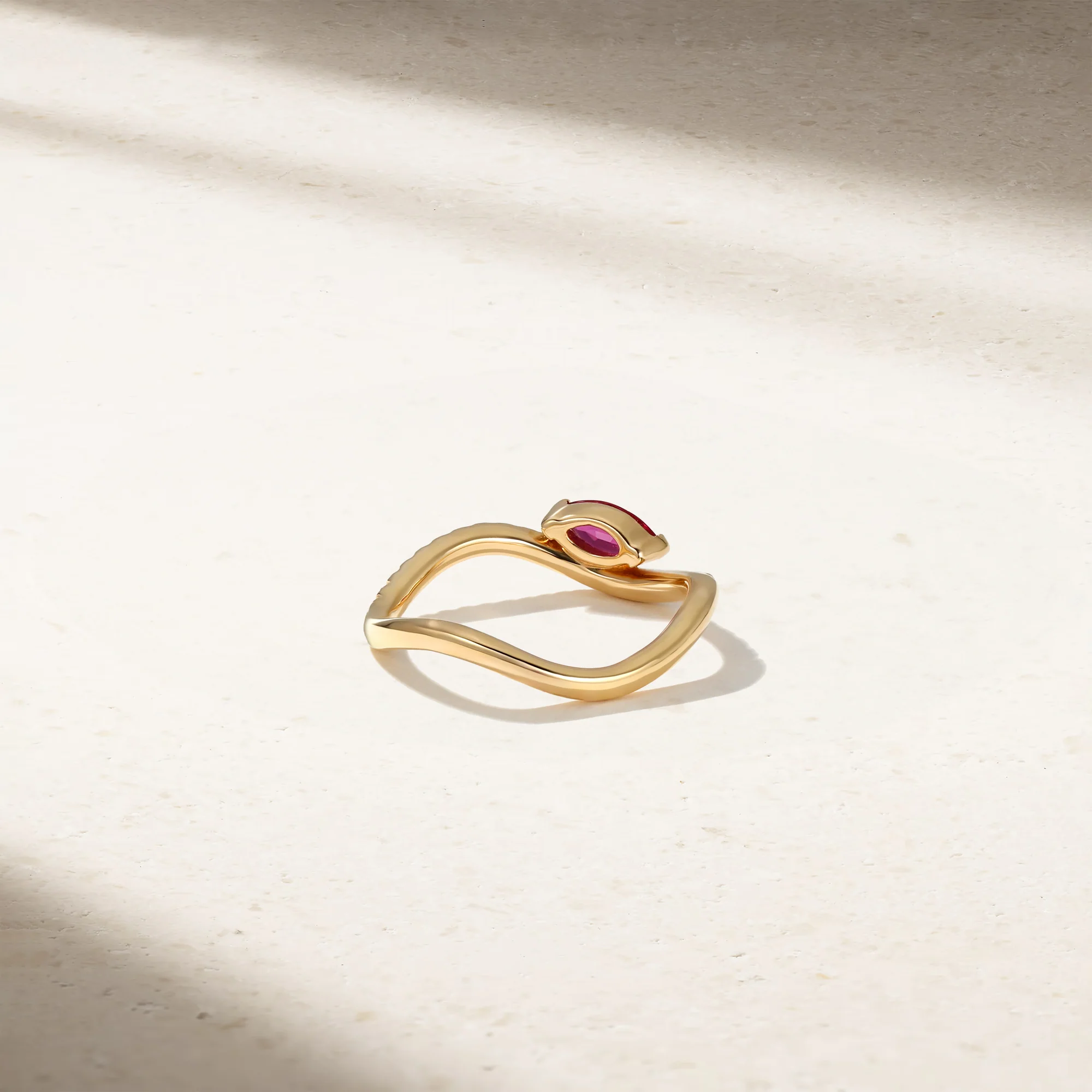 Single Wave Ruby and Diamond Ring - Image 4