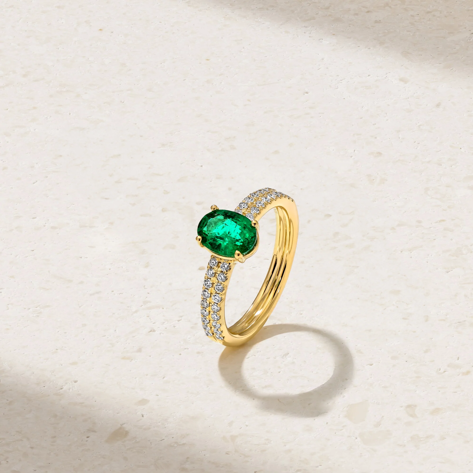 Stacked Band Emerald and Diamond Ring - Image 3