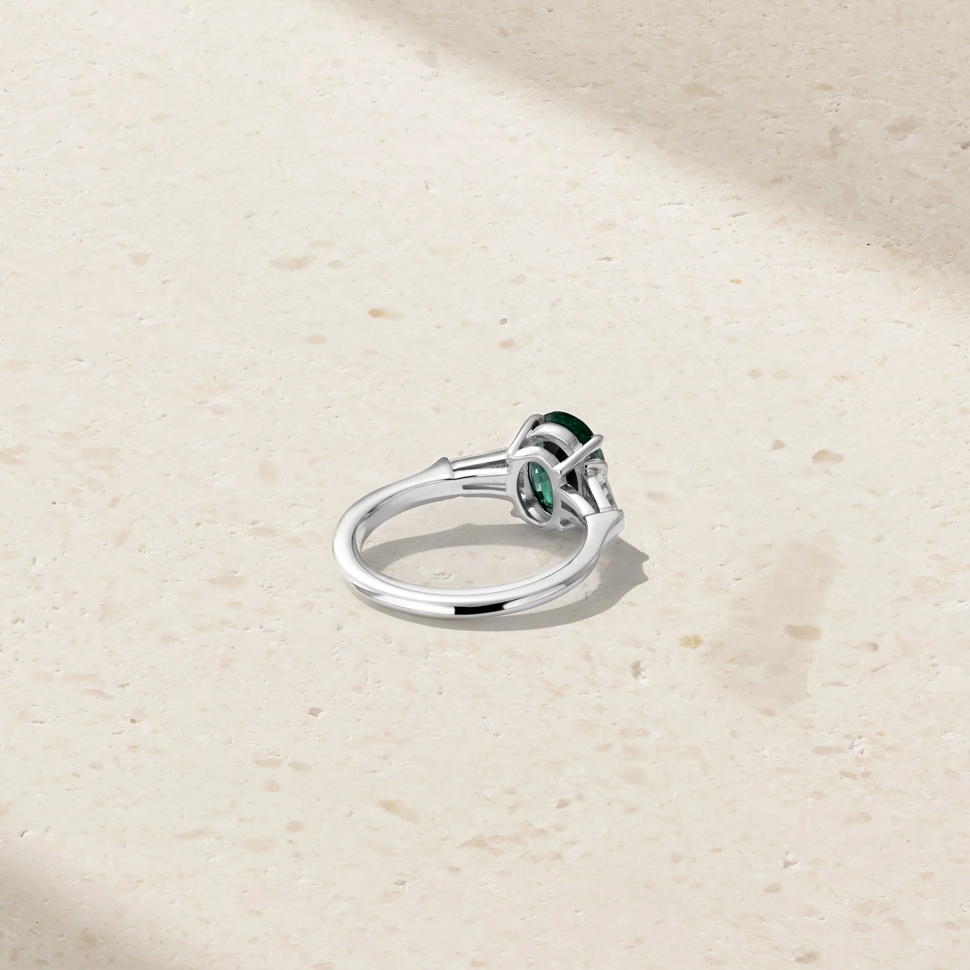 Three Stone Oval Alexandrite and Tapered Baguette Diamond Ring - Image 3