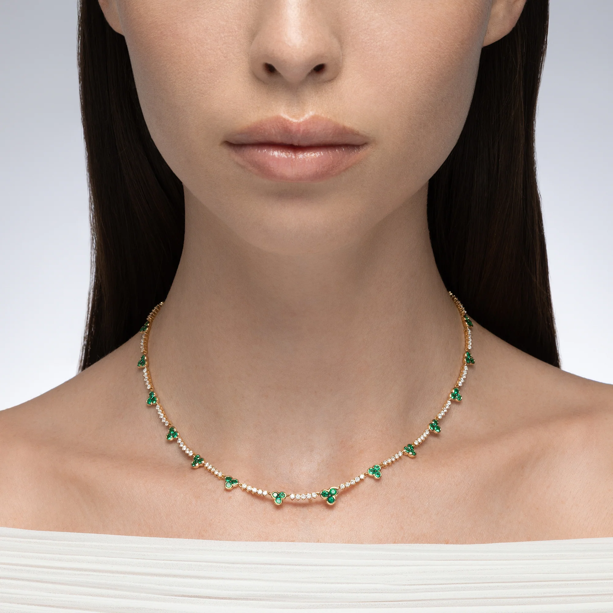 Trinity Emerald and Diamond Tennis Necklace - Image 2